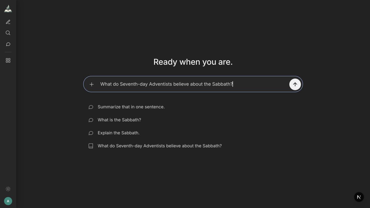 A sample Sabbath question entered in the actual beliefs chat.